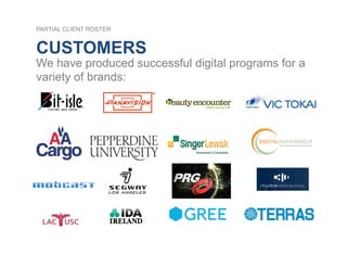 PARTIAL CLIENT ROSTER


CUSTOMERS
We have produced successful digital programs for a
variety of brands:
 