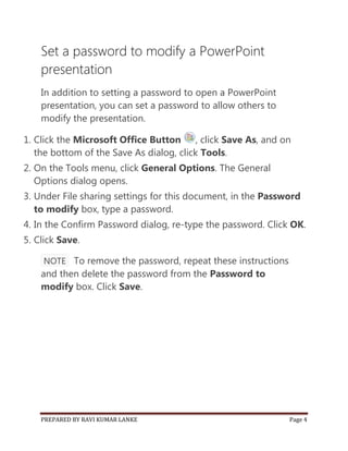 Set a password for a power point presentation | PDF