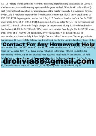 SET A Prepare journal entries to record the following 