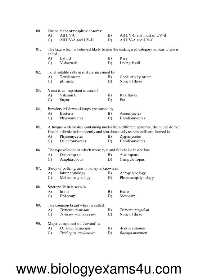 SET Botany Previous Question Papers with Answer key (Kerala) 2010 2…