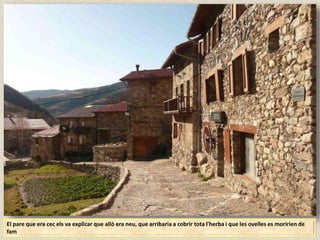 El pare que era cec els va explicar que allò era neu, que arribaria a cobrir tota l'herba i que les ovelles es moririen de
fam
 