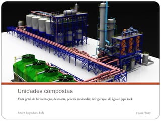 Unidades compostas
Vista geral de fermentação, destilaria, peneira molecular, refrigeração de água e pipe rack


Setech Engenharia Ltda                                                                        15/08/2012
 