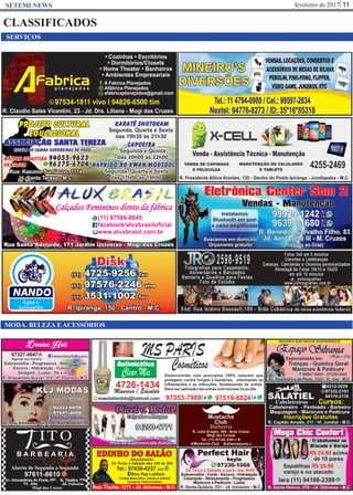 fevereiro de 2017 11SETEMI NEWS
CLASSIFICADOS
MODA, BELEZA E ACESSÓRIOS
SERVIÇOS
 
