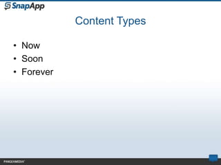 Content Types

• Now
• Soon
• Forever
 