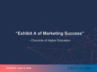 “Exhibit A of Marketing Success”
- Chronicle of Higher Education
 
