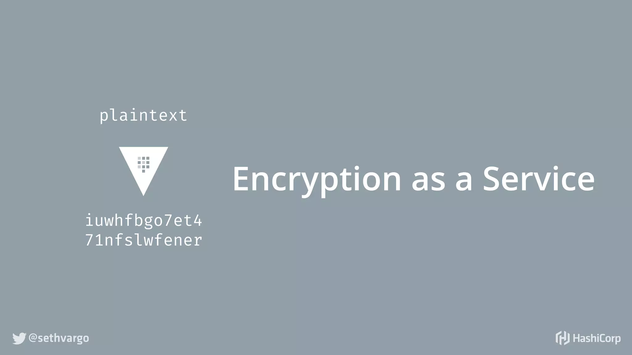 @sethvargo
Encryption as a Service
plaintext
iuwhfbgo7et4
71nfslwfener
