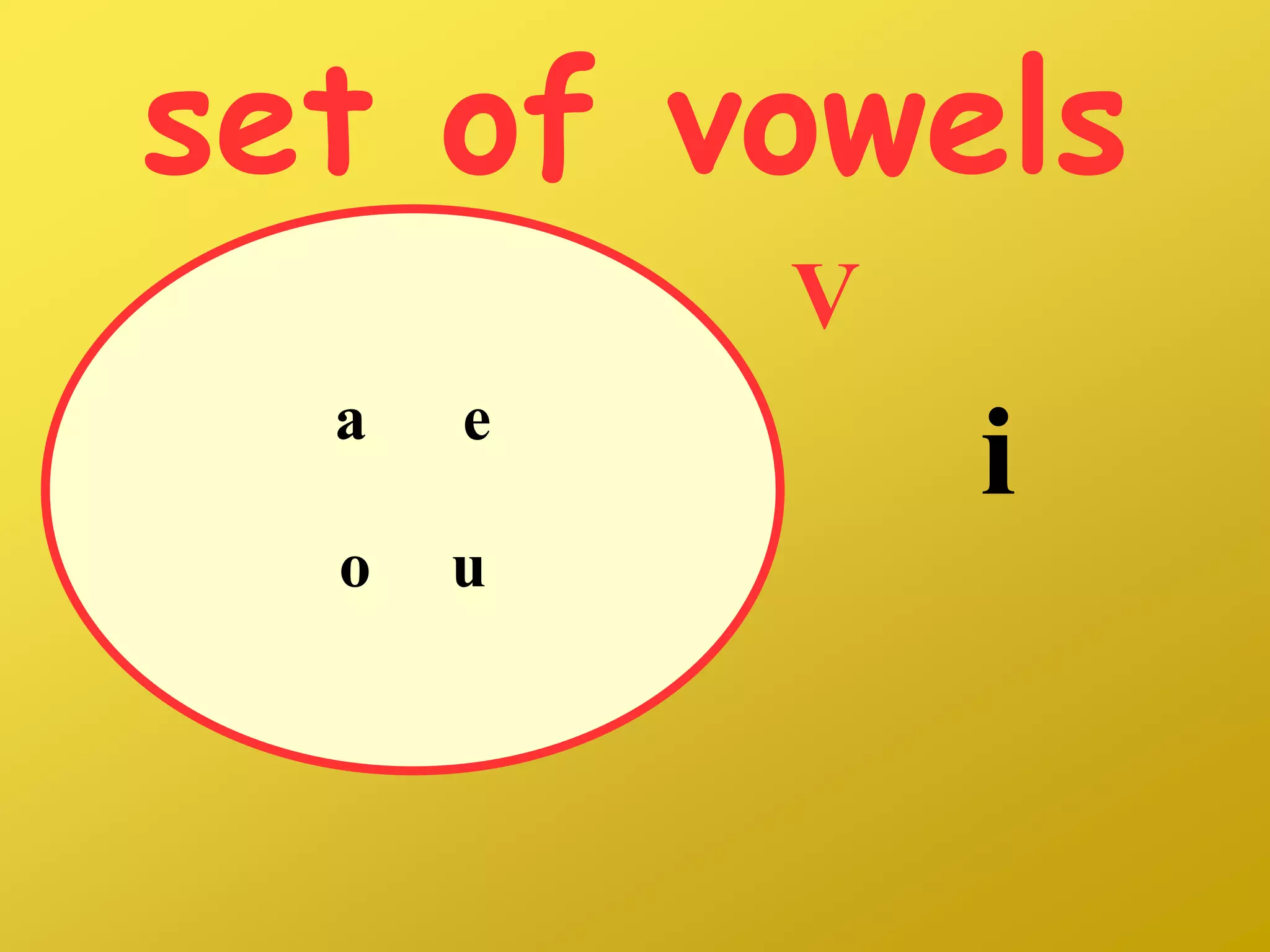 set of vowels
ia e
o u
V