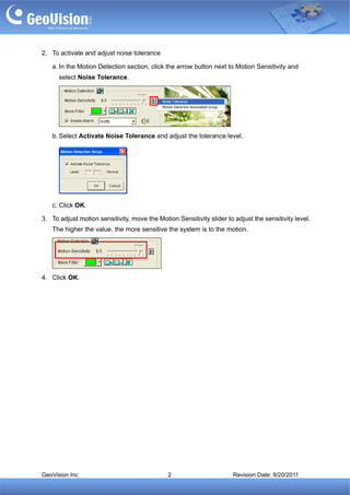 GeoVision : CCTV Solutions : Set Noise tolerance to avoid false alarm | PDF