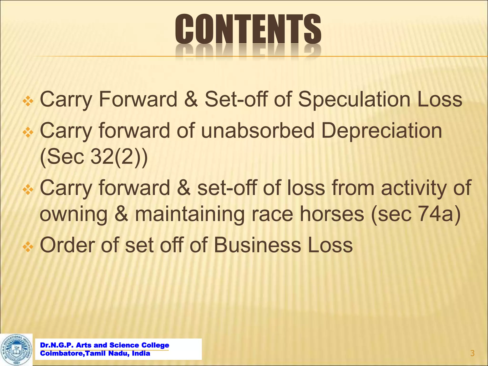 Can K 1 Losses Be Carried Forward Set off and carry forward of losses | PPT