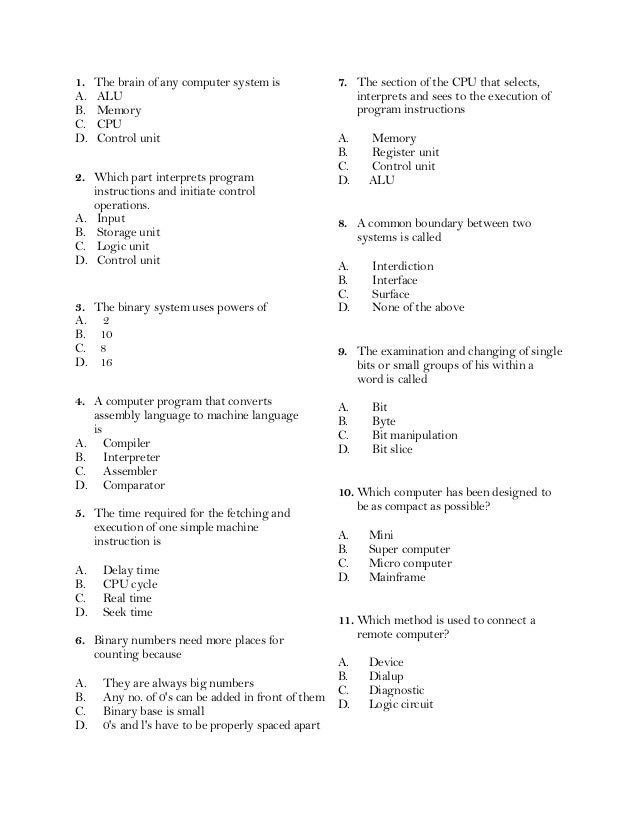 Computer quiz mcq s