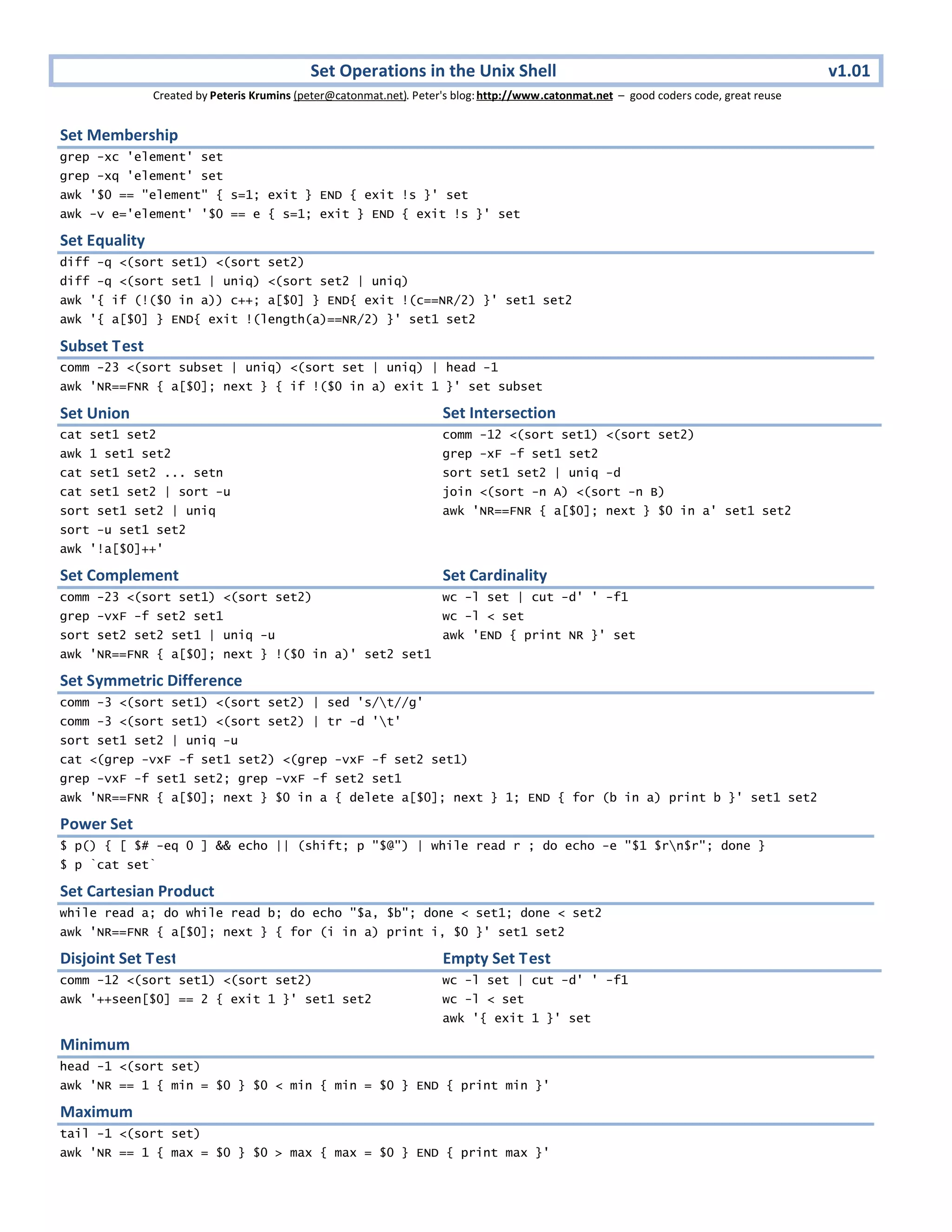 Set operations in unix shell pdf