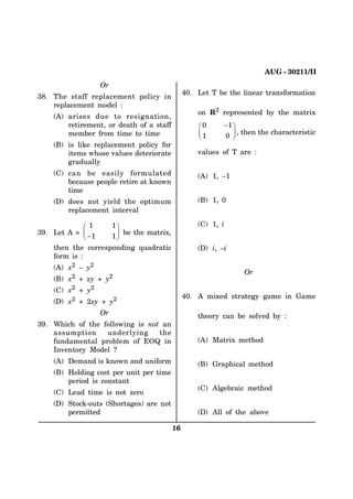 #7) ++
                    1T
                                                   .GV 6 DG VJG NKPGCT VTCPUHQTOCVKQP
 6JG UVCHH TGRNCEGOGPV RQNKE[ KP
    TGRNCEGOGPV OQFGN 
                                                      QP 4 TGRTGUGPVGF D[ VJG OCVTKZ
     # CTKUGU FWG VQ TGUKIPCVKQPГ
       TGVKTGOGPVГ QT FGCVJ QH C UVCHH                §     ·
       OGODGT HTQO VKOG VQ VKOG                       ¨
                                                      ©        ¸ Г VJGP VJG EJCTCEVGTKUVKE
                                                              ¹
     $ KU NKMG TGRNCEGOGPV RQNKE[ HQT
       KVGOU YJQUG XCNWGU FGVGTKQTCVG                 XCNWGU QH 6 CTG 
       ITCFWCNN[
     % ECP DG GCUKN[ HQTOWNCVGF                        # Г 
       DGECWUG RGQRNG TGVKTG CV MPQYP
       VKOG
      FQGU PQV [KGNF VJG QRVKOWO                      $ Г 
       TGRNCEGOGPV KPVGTXCN

            §           ·                            % Г K
 .GV #  ¨             ¸ DG VJG OCVTKZГ
            ©          ¹
    VJGP VJG EQTTGURQPFKPI SWCFTCVKE                    KГ K
    HQTO KU 
     #   Z  [
                                                                   1T
     $   Z   Z[     [
     %   Z   [
                                                   # OKZGF UVTCVGI[ ICOG KP )COG
      Z     Z[        [
                    1T                                VJGQT[ ECP DG UQNXGF D[ 
 9JKEJ QH VJG HQNNQYKPI KU PQV CP
    CUUWORVKQP    WPFGTN[KPI     VJG
    HWPFCOGPVCN RTQDNGO QH '13 KP                      # /CVTKZ OGVJQF
    +PXGPVQT[ /QFGN !
     # GOCPF KU MPQYP CPF WPKHQTO                     $ )TCRJKECN OGVJQF
     $ *QNFKPI EQUV RGT WPKV RGT VKOG
       RGTKQF KU EQPUVCPV
                                                       % #NIGDTCKE OGVJQF
     % .GCF VKOG KU PQV GTQ
      5VQEM QWVU 5JQTVCIGU CTG PQV
       RGTOKVVGF                                        #NN QH VJG CDQXG

                                             
 