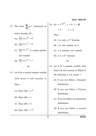 #7) ++
                                                                   
                 f
                                                     H Z  GZ Г Z z Г Z  4
 6JG UGTKGU   ¦C 
                 P 
                        P
                            P
                                TGRTGUGPVU CP
                                                                    Г Z  
    GPVKTG HWPEVKQP KHH 
                                                        6JGP 
                   
     #   NKO ^ CP ^ P       
         Po f                                           #   H KU QPN[ C % HWPEVKQP
                   
     $   NKO ^ CP ^ P       
         Po f                                           $   H KU TGCN CPCN[VKE CV 
                   
     %   NKO ^ CP ^ P KU C HKPKVG RQUKVKXG              %   H KU PQYJGTG TGCN CPCN[VKE
         Po f


         TGCN PWODGT                                     H KU C %f HWPEVKQP
                   
        NKO ^ CP ^ P       f                                         1T
         Po f


                   1T                                .GV : DG C TCPFQO XCTKCDNG YKVJ

                                                        OGCP  CPF XCTKCPEG  9JKEJ QH
 .GV : DG C PQTOCN TCPFQO XCTKCDNG
                                                        VJG HQNNQYKPI KU PQV EQTTGEV !
    YKVJ OGCP  CPF XCTKCPEG 
                                                        #   : ECP PQV HQNNQY C $KPQOKCN

    6JGP                                                   FKUVTKDWVKQP

                                                        $   : ECP PQV HQNNQY C 2QKUUQP
     # '=EQU :?  G
                                                            FKUVTKDWVKQP
     $ '=EQU :?  
                                                        %   : ECP PQV HQNNQY CP GZRQPGPVKCN

     % '=EQU :?                                          FKUVTKDWVKQP

                                                         : ECP PQV HQNNQY C PQTOCN
      '=EQU :?  G
                                                            FKUVTKDWVKQP

                                                                                     =261
 