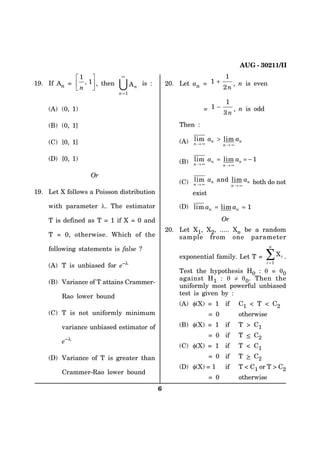 #7) ++
            ª º            f                                           
 +H #P  « Г » Г VJGP                         .GV CP   Г
            ¬P ¼            #
                            P 
                                  P
                                      KU 
                                                                       P
                                                                             Г P KU GXGP

                                                                        
     #   Г                                                              Г P KU QFF
                                                                       P

     $   Г ?                                       6JGP 

                                                     #   NKO CP ! NKO CP
     % =Г ?                                            Po f          Po f


      =Г                                          $   NKO CP        NKO CP     
                                                         Pof           Pof

                  1T
                                                     %   NKO CP CPF NKO CP DQVJ FQ PQV
                                                         Pof        Pof
 .GV : HQNNQYU C 2QKUUQP FKUVTKDWVKQP                 GZKUV

    YKVJ RCTCOGVGT O 6JG GUVKOCVQT                     NKO CP        NKO CP     

    6 KU FGHKPGF CU 6   KH :   CPF                                 1T
                                                  .GV :Г :Г  :P DG C TCPFQO
    6  Г QVJGTYKUG 9JKEJ QH VJG                   UCORNG HTQO QPG RCTCOGVGT
                                                                                           P
    HQNNQYKPI UVCVGOGPVU KU HCNUG !
                                                     GZRQPGPVKCN HCOKN[ .GV 6            ¦:   K

     # 6 KU WPDKCUGF HQT GO
                                                                                           K 

                                                     6GUV VJG J[RQVJGUKU *  T  T
                                                     CICKPUV *   T z T   6JGP VJG
     $ 8CTKCPEG QH 6 CVVCKPU %TCOOGT
                                                     WPKHQTON[ OQUV RQYGTHWN WPDKCUGF
         4CQ NQYGT DQWPF                             VGUV KU IKXGP D[ 
                                                     #   I:           KH    %  6  %
     % 6 KU PQV WPKHQTON[ OKPKOWO                                           QVJGTYKUG

         XCTKCPEG WPDKCUGF GUVKOCVQT QH              $   I:           KH    6       %
                                                                   KH       6  %
         GO
                                                     %   I:           KH    6  %
      8CTKCPEG QH 6 KU ITGCVGT VJCP                               KH       6       %
                                                      I:             KH    6  % QT 6        %
         %TCOOGT 4CQ NQYGT DQWPF
                                                                            QVJGTYKUG
                                             
 
