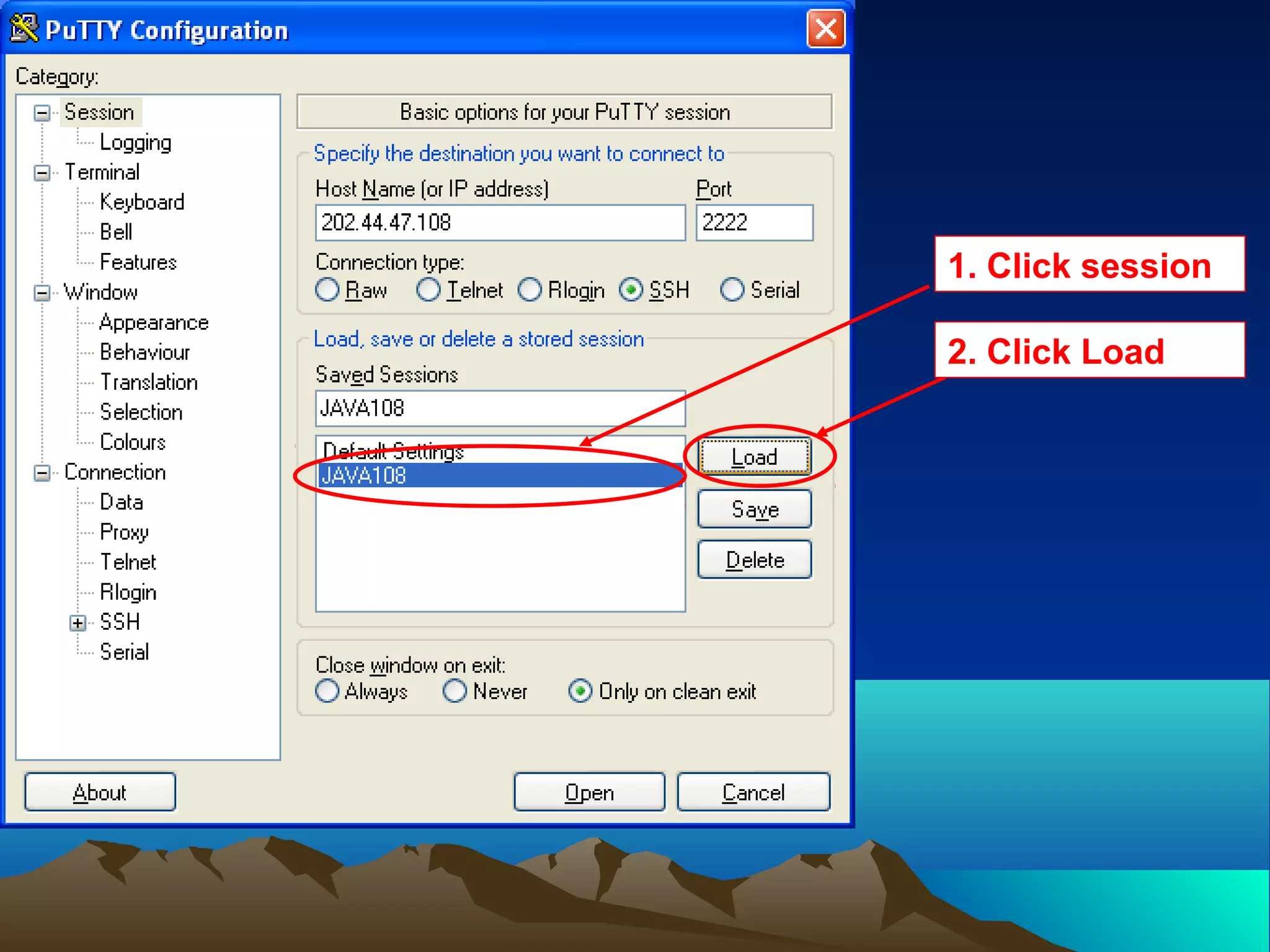 1. Click session
2. Click Load
 