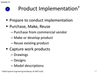 Product Implementation†
§ Prepare to conduct implementation
§ Purchase, Make, Reuse
– Purchase from commercial vendor
– Ma...