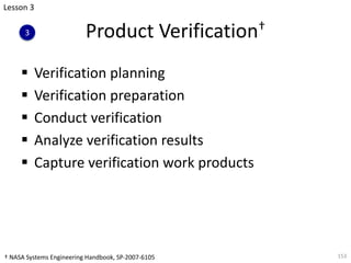Product Verification†
§ Verification planning
§ Verification preparation
§ Conduct verification
§ Analyze verification res...