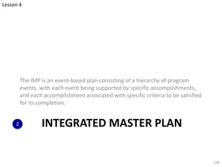 INTEGRATED MASTER PLAN
The IMP is an event-based plan consisting of a hierarchy of program
events, with each event being s...