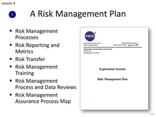 A Risk Management Plan
§ Risk Management
Processes
§ Risk Reporting and
Metrics
§ Risk Transfer
§ Risk Management
Training...