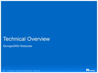Technical Overview
StorageGRID Webscale
© 2014 NetApp, Inc. All rights reserved. NetApp Proprietary – Limited Use Only14
 