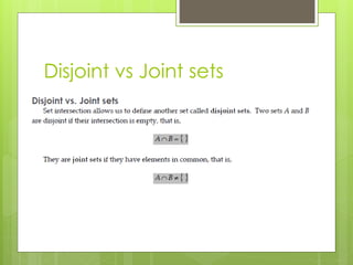 Disjoint vs Joint sets
 