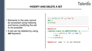 sets in python programming material for cse | PPTX