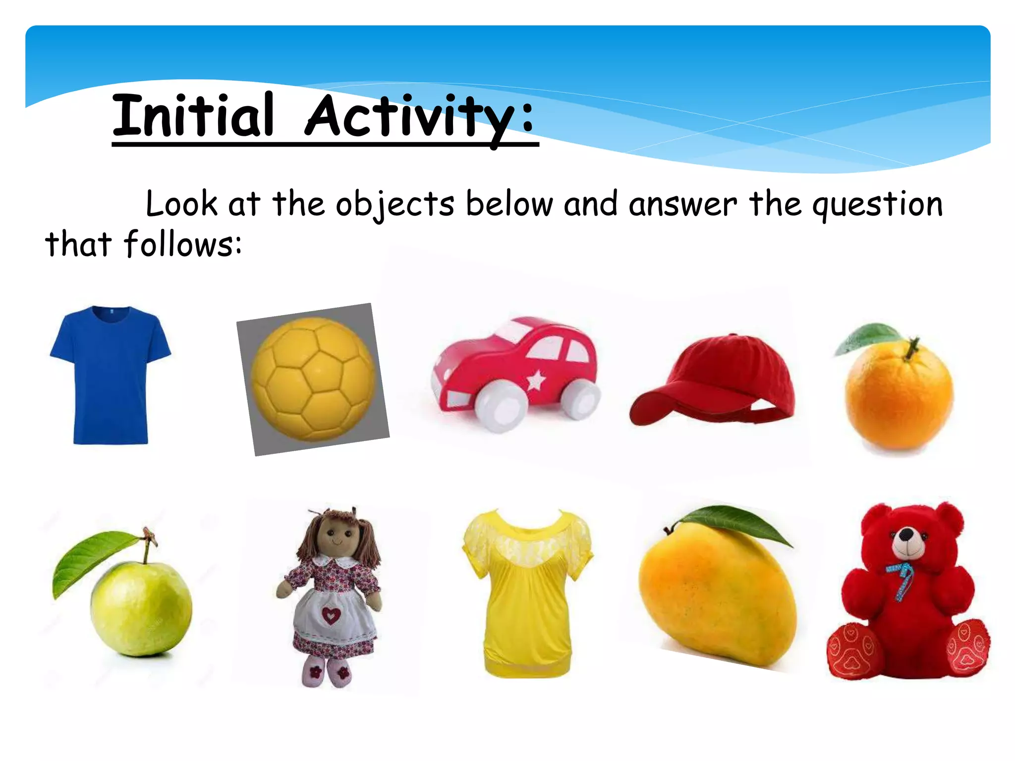 Initial Activity:
Look at the objects below and answer the question
that follows:
 