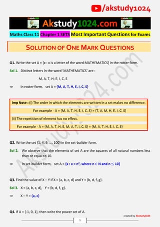 important Questions class 11 chapter 1 sets | PDF