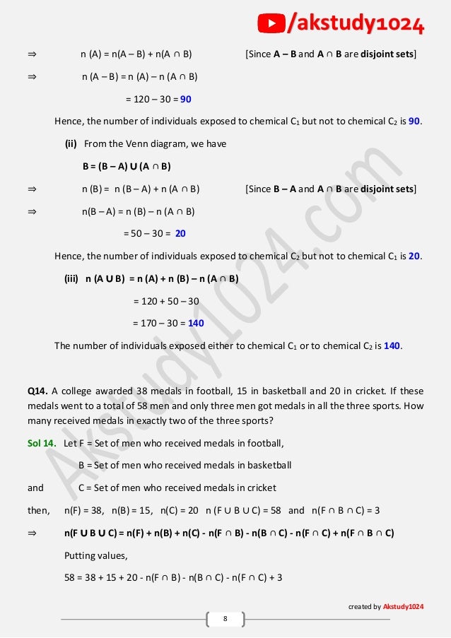 important Questions class 11 chapter 1 sets