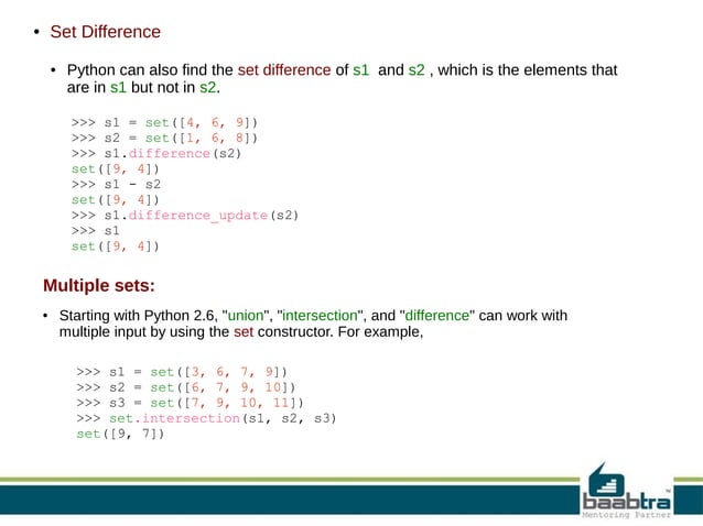Sets in python | ODP