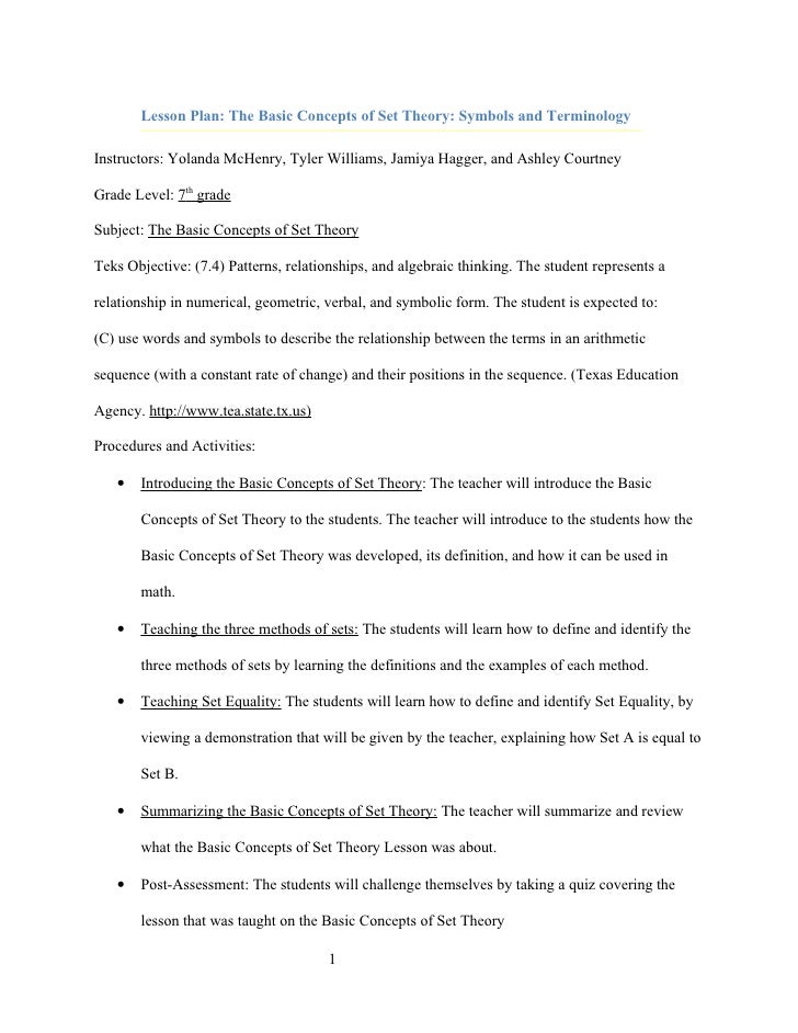 sets lesson plan