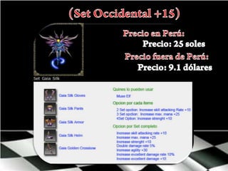 (Set Occidental +15)Precio en Perú:Precio: 25 solesPrecio fuera de Perú:Precio: 9.1 dólares 