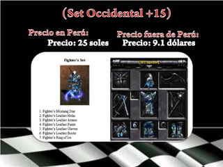 (Set Occidental +15)Precio en Perú:Precio fuera de Perú:Precio: 25 solesPrecio: 9.1 dólares 
