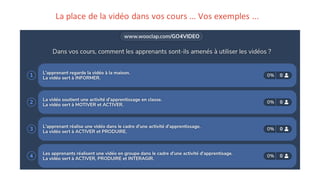 La place de la vidéo dans vos cours … Vos exemples ...
 