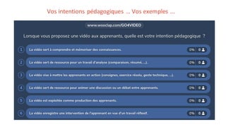 Vos intentions pédagogiques … Vos exemples ...
 