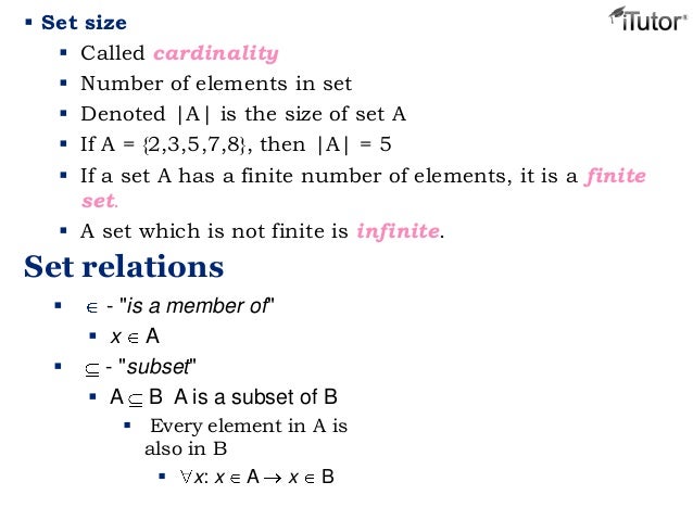 set theory size of a set