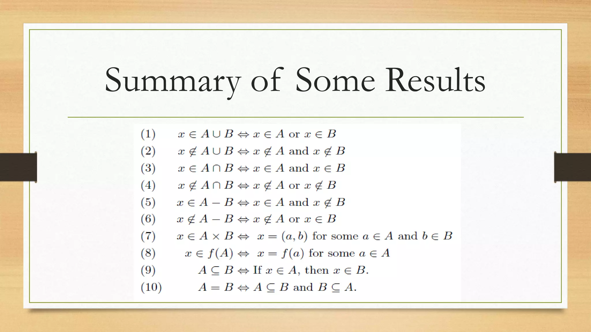 Summary of Some Results
 