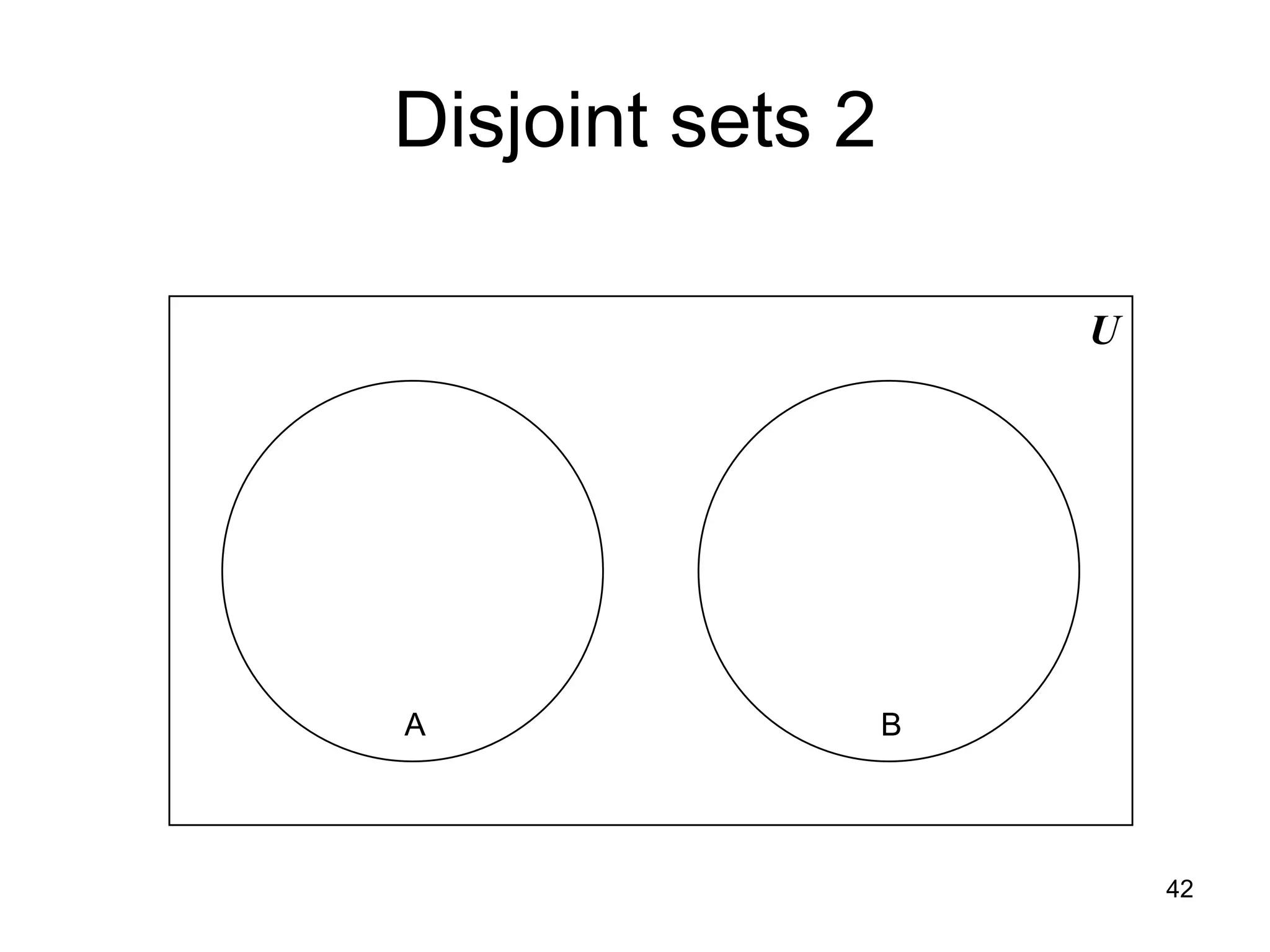 42
Disjoint sets 2
U
A B
 