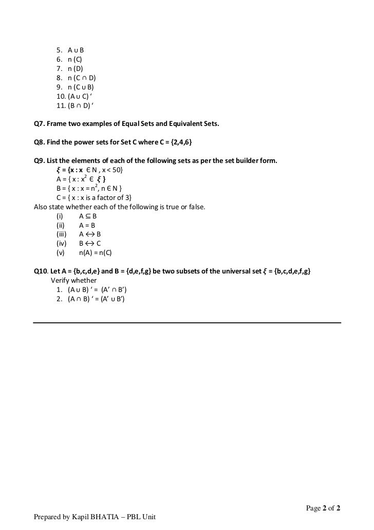 Set theory - worksheet