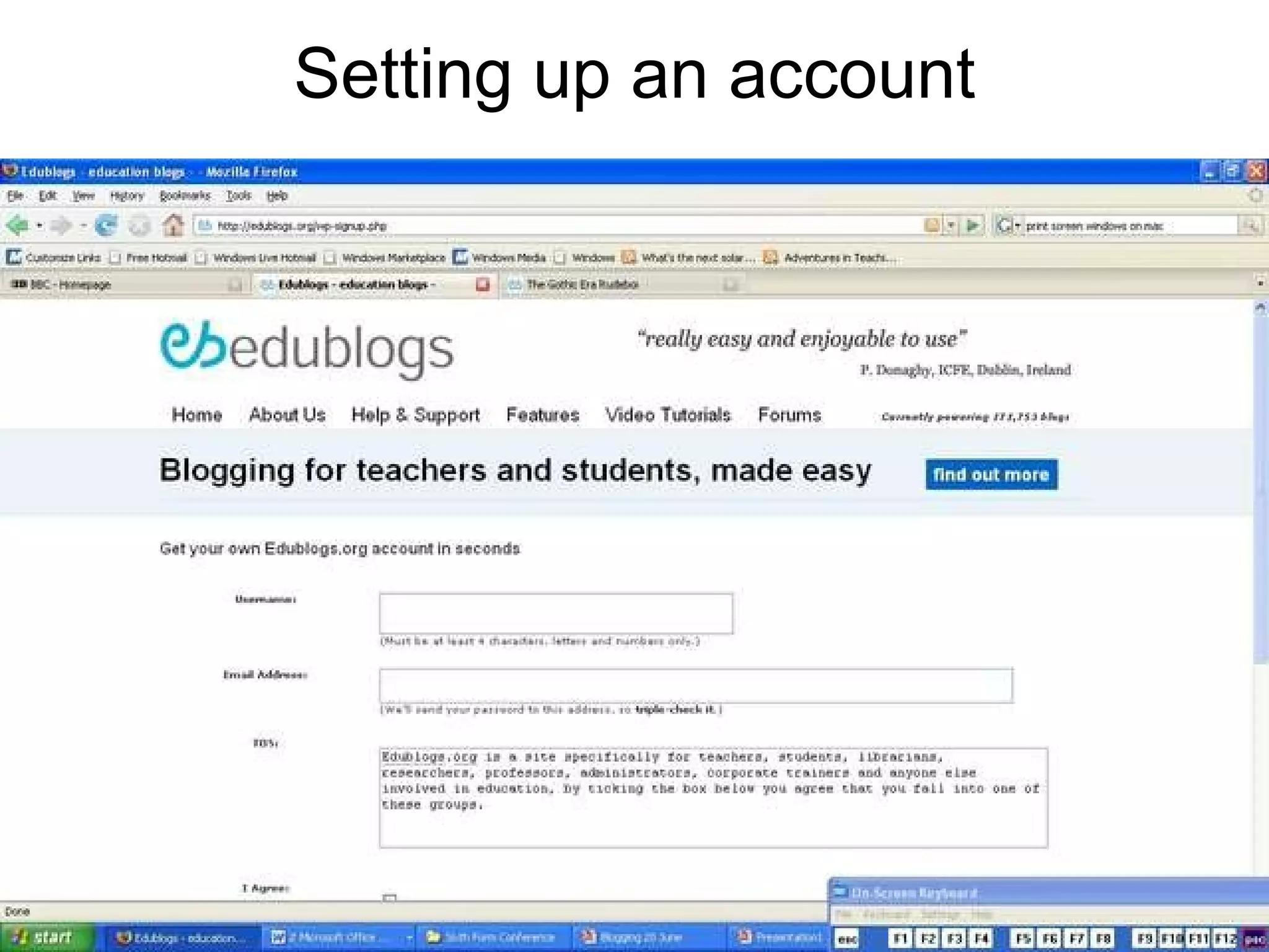 Setting up an account 