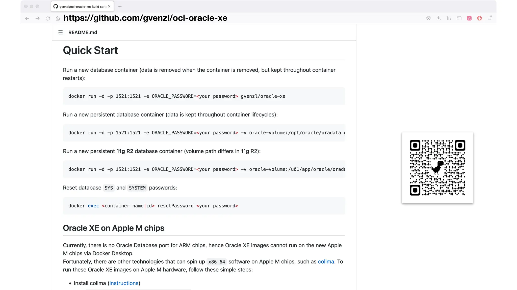 https://github.com/gvenzl/oci-oracle-xe
 
