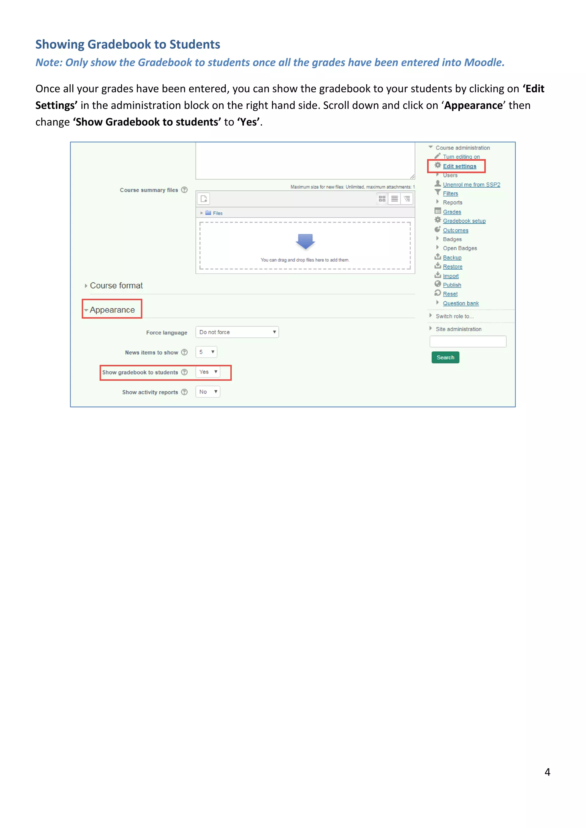 Setting a gradebook calulation on Moodle PDF