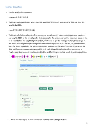 Grade Computation In Mathv Using Components Setting a gradebook calulation on Moodle | PDF