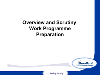 Overview and Scrutiny
Work Programme
Preparation
 