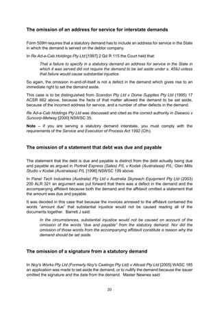 Demand Statement Setting aside statutory demand in australia | PDF