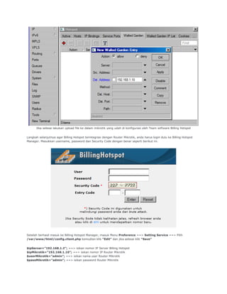 Setting billing hotspot integrasi router mikrotik | DOC