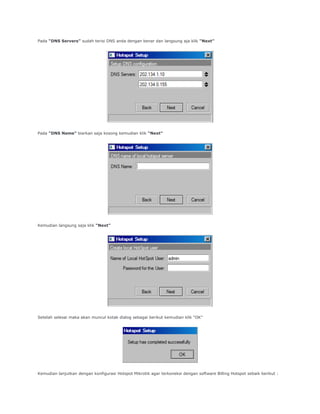 Setting billing hotspot integrasi router mikrotik | DOC