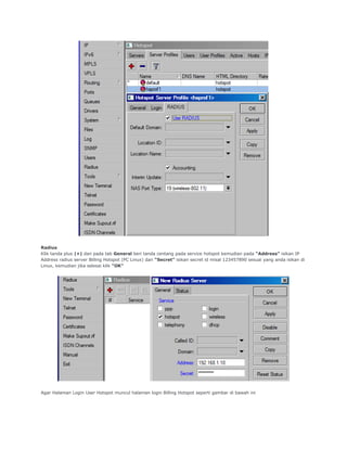 Setting billing hotspot integrasi router mikrotik | DOC