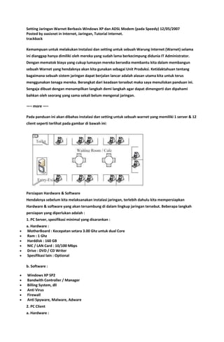 Setting jaringan warnet berbasis windows xp dan adsl modem | DOCX