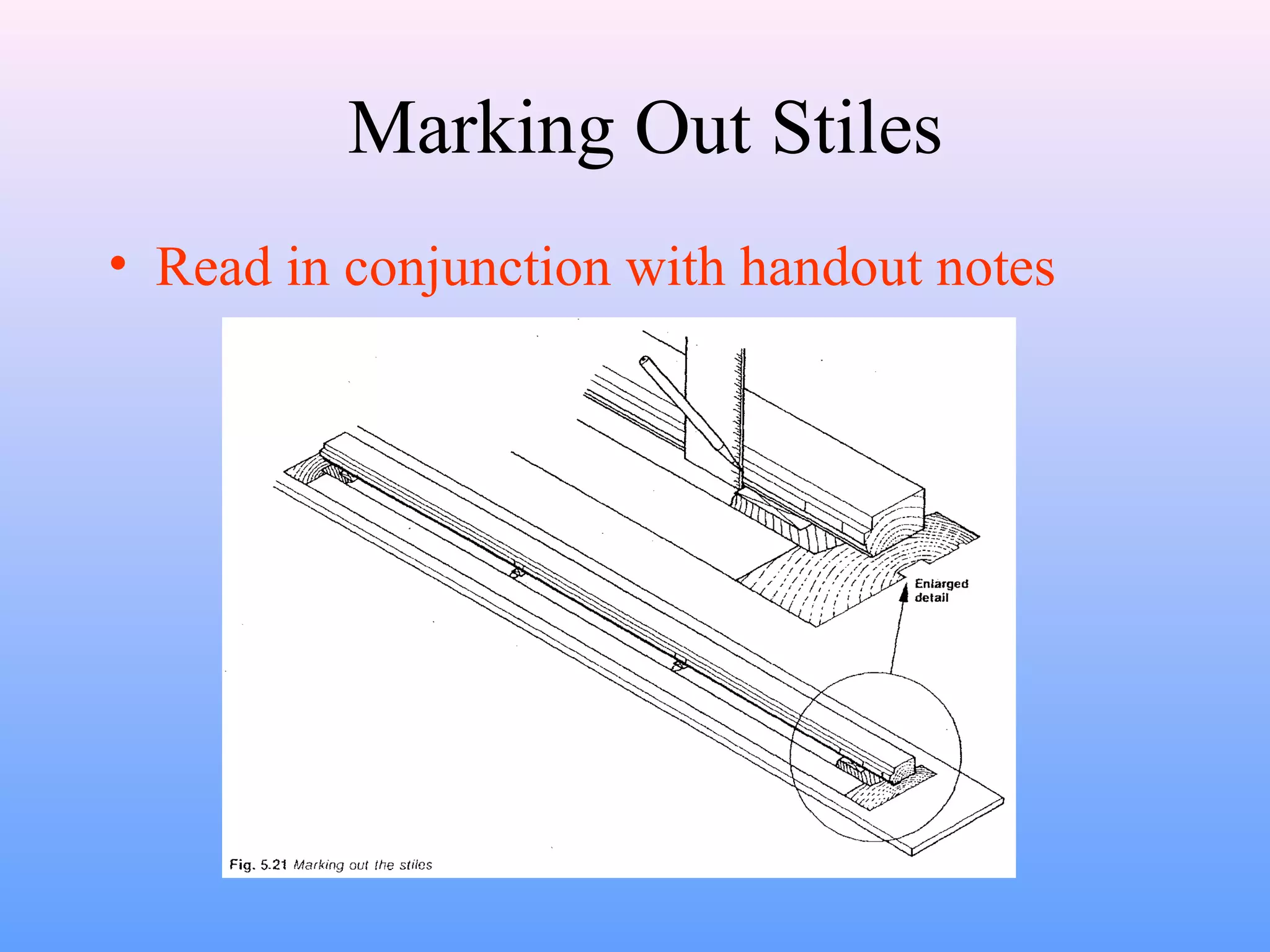 Marking Out Stiles
• Read in conjunction with handout notes
 